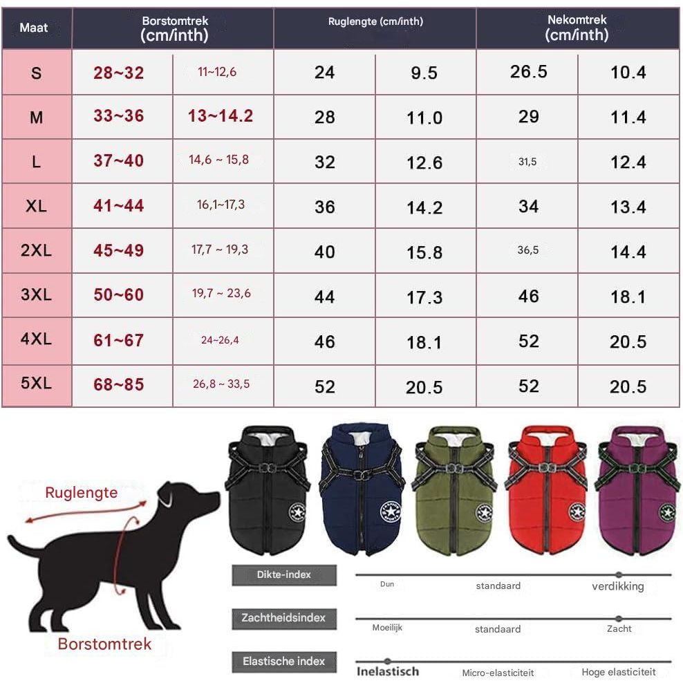 Voarge Hondenjas 5XL | Wintervest met Harnas | Waterdicht, Reflecterende Strepen, Machinewasbaar | Blauw