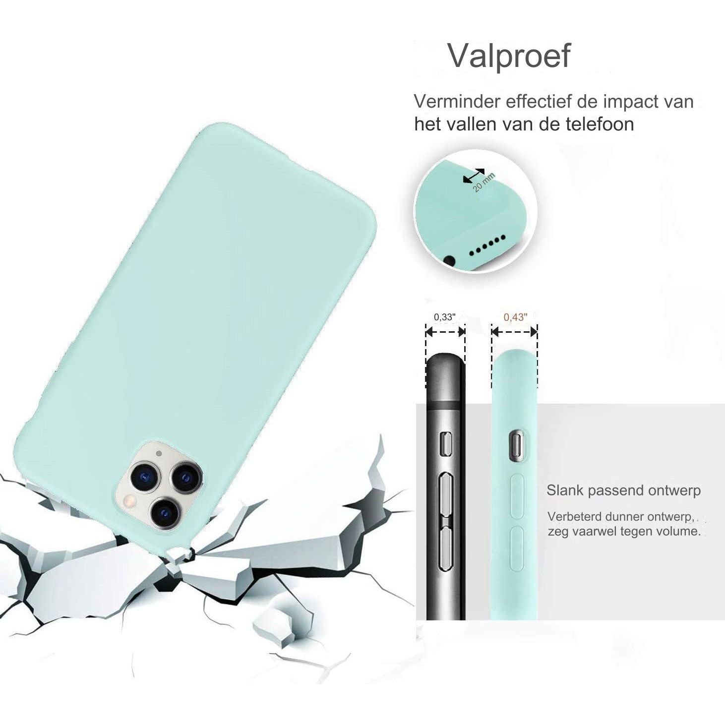 Hoesje voor iPhone 11 Pro Max - Dunne Vloeibare Silicone Hoes - Zachte Zijdeachtige Microvezel Doek - Matte Muntgroen - Gel Rubber Volledige Behuizing - Stijlvol Beschermend Schokbestendig Cover voor iPhone 11 Pro Max met 6,5-inch Scherm
