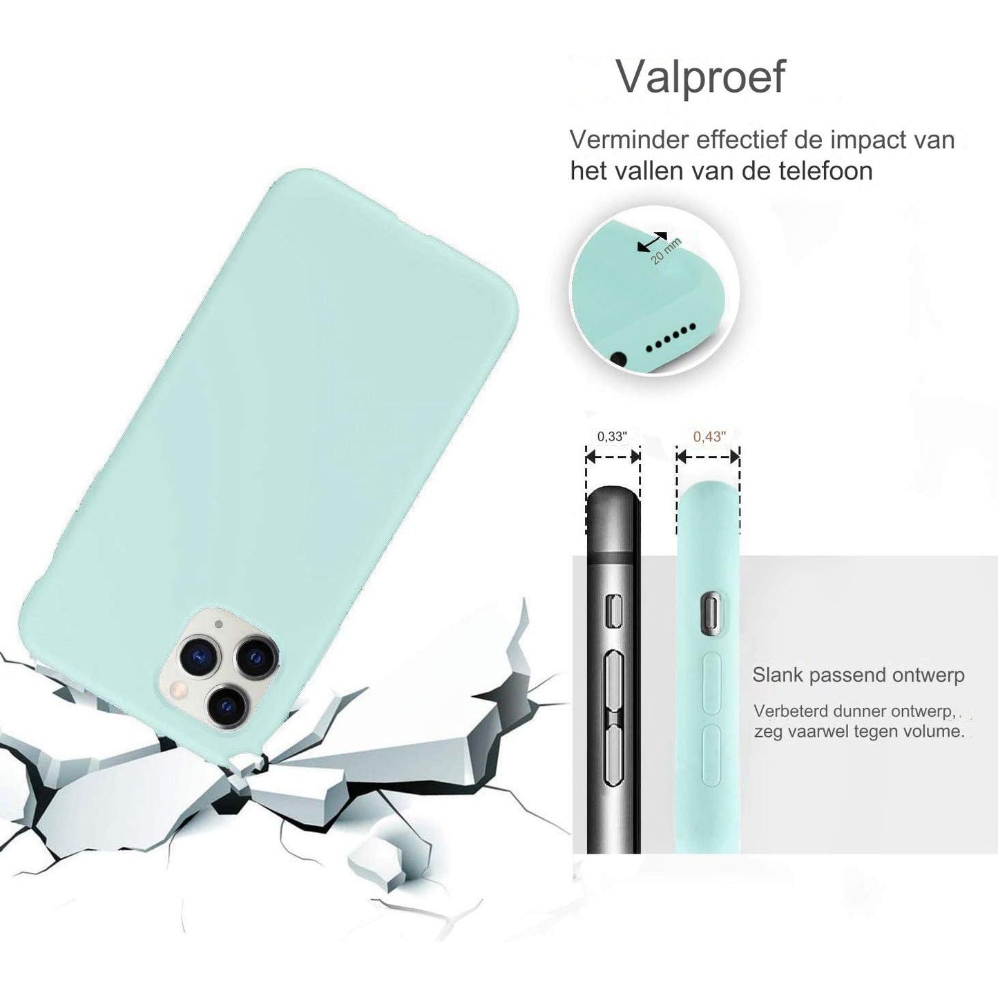 Hoesje voor iPhone 11 Pro Max - Dunne Vloeibare Silicone Hoes - Zachte Zijdeachtige Microvezel Doek - Matte Muntgroen - Gel Rubber Volledige Behuizing - Stijlvol Beschermend Schokbestendig Cover voor iPhone 11 Pro Max met 6,5-inch Scherm