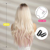 Luxe Rosetint Blonde Lange Krullende Damespruik - Synthetisch, Hittebestendig Haar - Inclusief Pruikennetje en Kam - Ideaal voor Dagelijks Gebruik en Cosplay - Natuurlijke Uitstraling