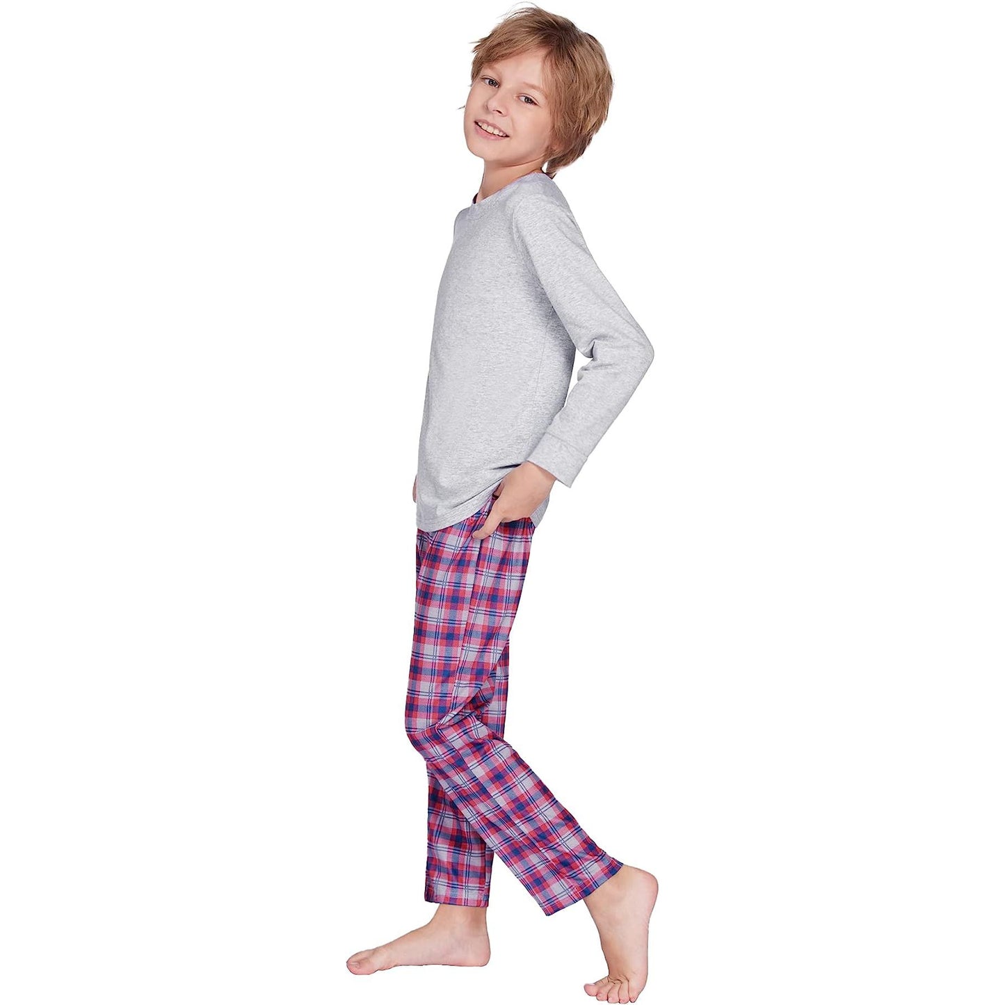 Comfortabele Kinderpyjama Set - Zachte Katoenen Top + Geruite Broek - Ideaal voor Ontspanning en Slapen