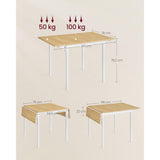 Uitschuifbare Eettafel Voor 2–4 Personen – Opvouwbare Keukentafel In Naturel Eiken En Wolkwit – VASAGLE Tafel Met Inklapbare Zijkanten – Ruimtebesparende Tafel Met Stalen Frame – 78 x 120 cm – Compact En Stevig Ontwerp
