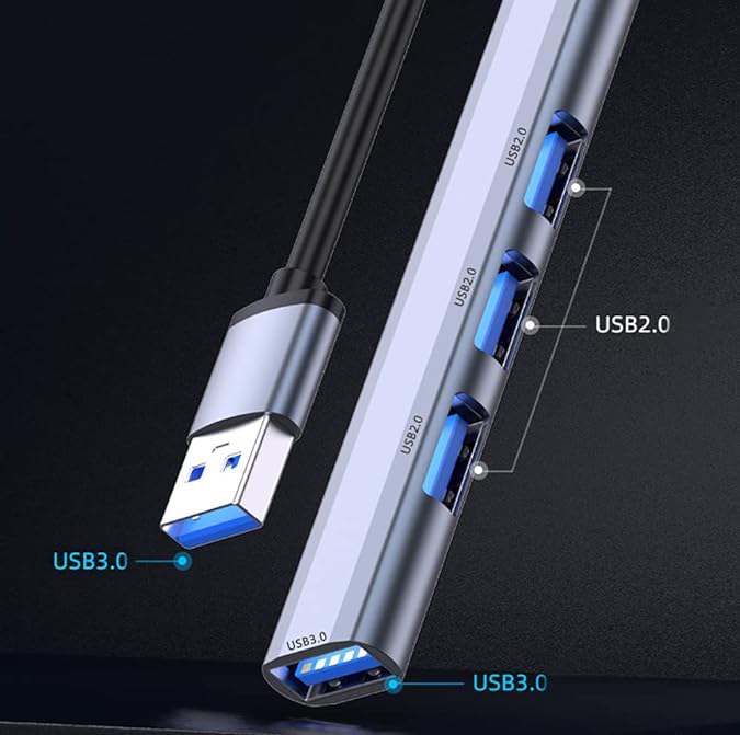 Rocketshop - 4-in-1 USB Hub Multiport Adapter - 1 USB 3.0 Poort en 3 USB 2.0 Poorten, Geschikt voor Notebooks, MacBook Pro, Windows en Meer, Plug-and-Play, Lichtgewicht en Draagbaar