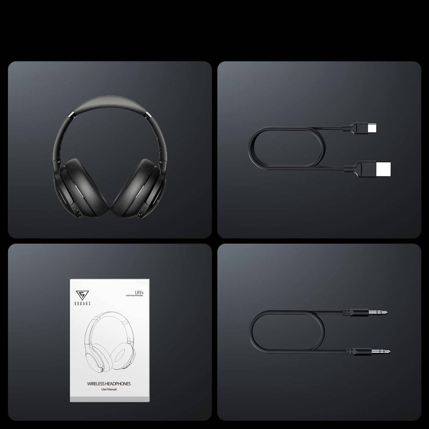 DOQUAS High Performance Bluetooth Koptelefoon- Draadloze Hoofdtelefoon V5.3 - Wireless Headphones- Opvouwbaar, 90 uur Speeltijd, 3 EQ Modi, Lichtgewicht met Microfoon - Krachtige Wireless Headset - Zwart