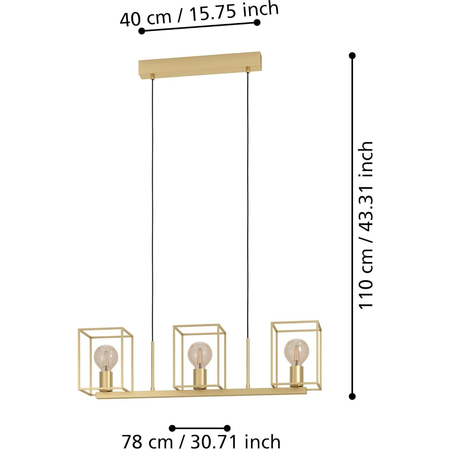 EGLO Cumiole Hanglamp - 3-Lichts Chandelier Voor Woonkamer en Eetkamer - Elegante Gouden Metalen Plafondlamp met E27 Fitting - 78 cm Lang - 110 cm Hoog - Max. 40W per Fitting