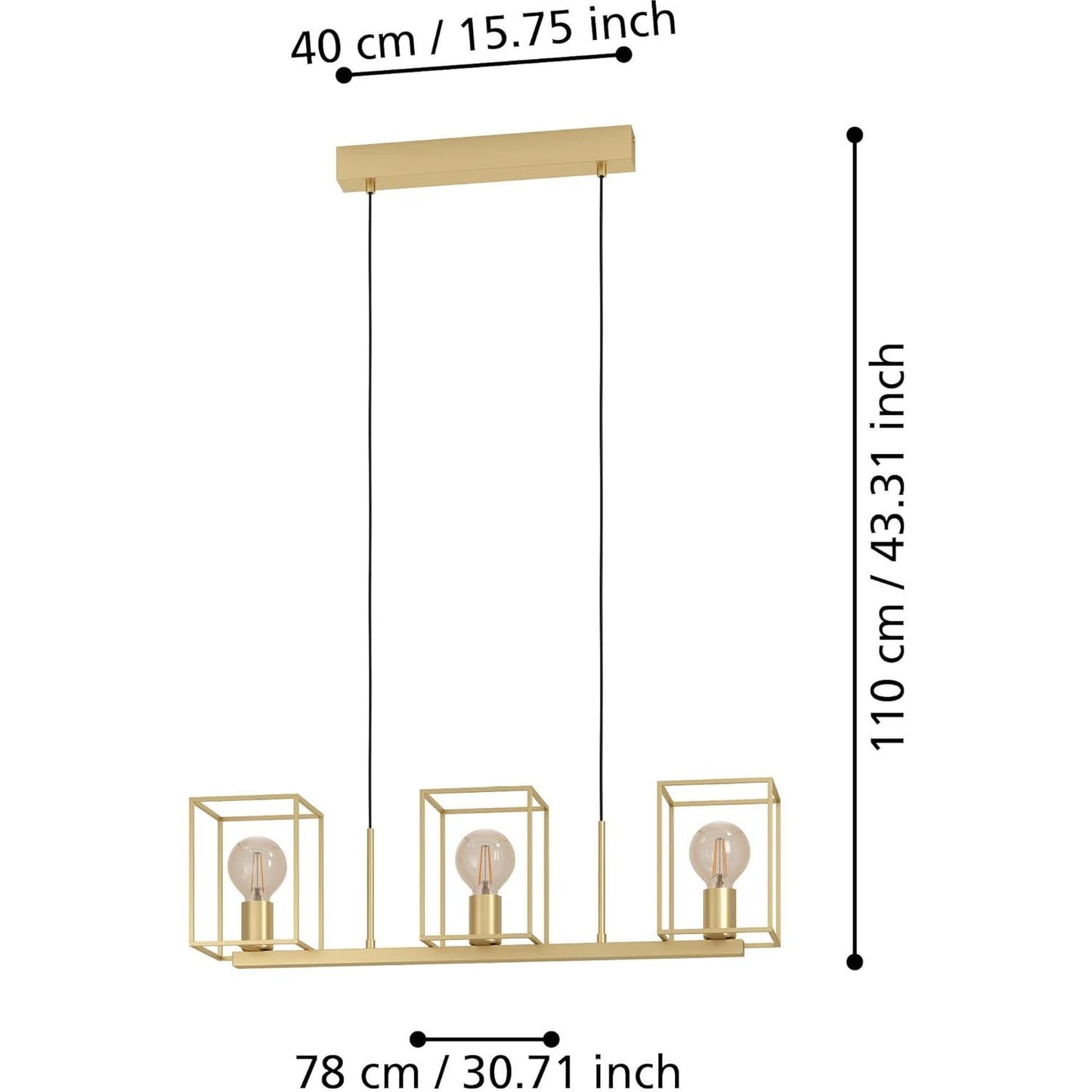 EGLO Cumiole Hanglamp - 3-Lichts Chandelier Voor Woonkamer en Eetkamer - Elegante Gouden Metalen Plafondlamp met E27 Fitting - 78 cm Lang - 110 cm Hoog - Max. 40W per Fitting