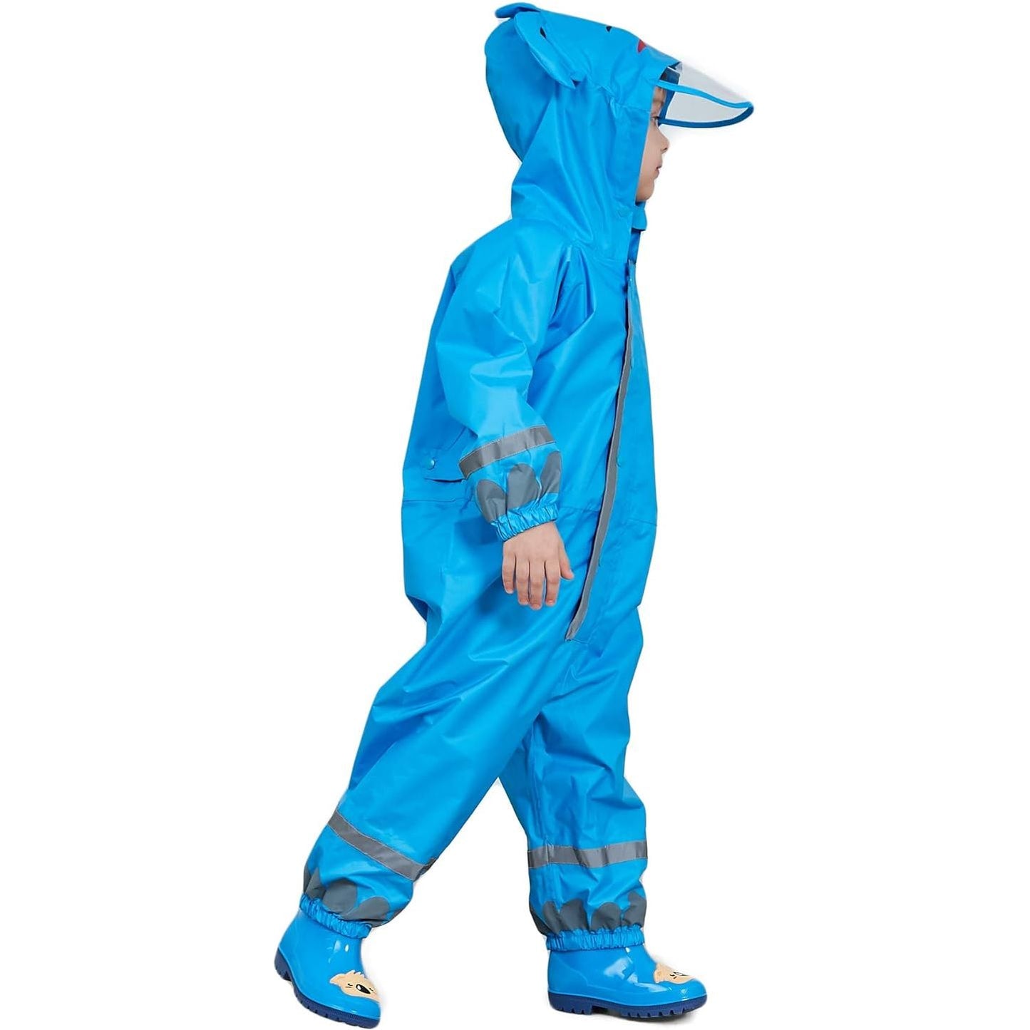 Schattige Kinder Regenpak - Koala Blauw - Waterdicht Ademend Regenoverall - All-in-One Puddle Suit - Met Capuchon en Reflector - Lichtgewicht PVC Transparante Rand - Voor Meisjes en Jongens - Blauw - Maat 7-10 Jaar