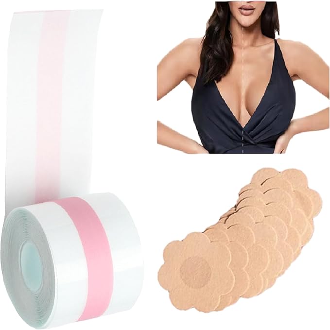 5 Paar - Onzichtbare Zelfklevende Tepelbedekkers - Voor Strapless Push Up BH - Transparante Adhesieve Tepel Plakkers - 100% TPU - Waterdichte En Ademende Borstlift Tape - Huidvriendelijke Lijm Voor Strapless En Rugloze Kleding - Inclusief Rol Lift Tape