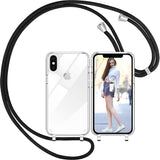 iPhone X/XS Hoesje Met Lanyard - Transparant Verstelbaar Nekkoord - Telefoonketting Hoes Met Volledige Bescherming - Geschikt Voor iPhone X/XS - Zwart 5.8" - Handsfree en Praktisch Voor Dagelijks Gebruik, Outdoor Activiteiten, Reizen