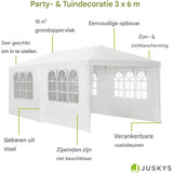 XL Partytent – Paviljoen – 3x6 Meter – Incl. 6 Afneembare Zijwanden – Stalen Frame – Waterafstotend Doek – Snel Op te Zetten – Voor Communie, Bruiloft, Barbecue of Festival – Kleur: Wit