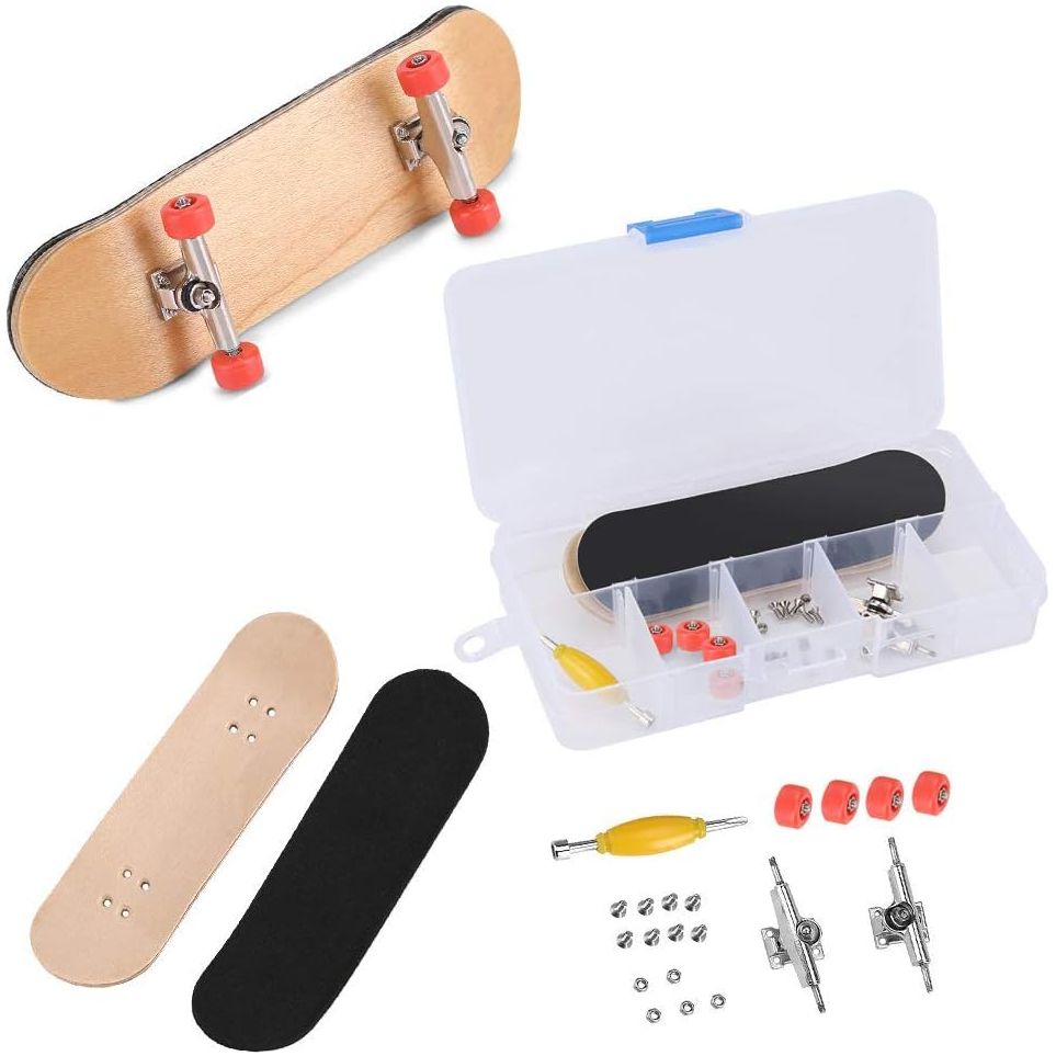 Set van 2 Finger Skateboards - 5-laags Esdoornhout en Legering - Inclusief Opbergdoos - Anti-slip Fingerboards voor Ontspanning en Stressverlichting - Perfect Cadeau voor Kinderen