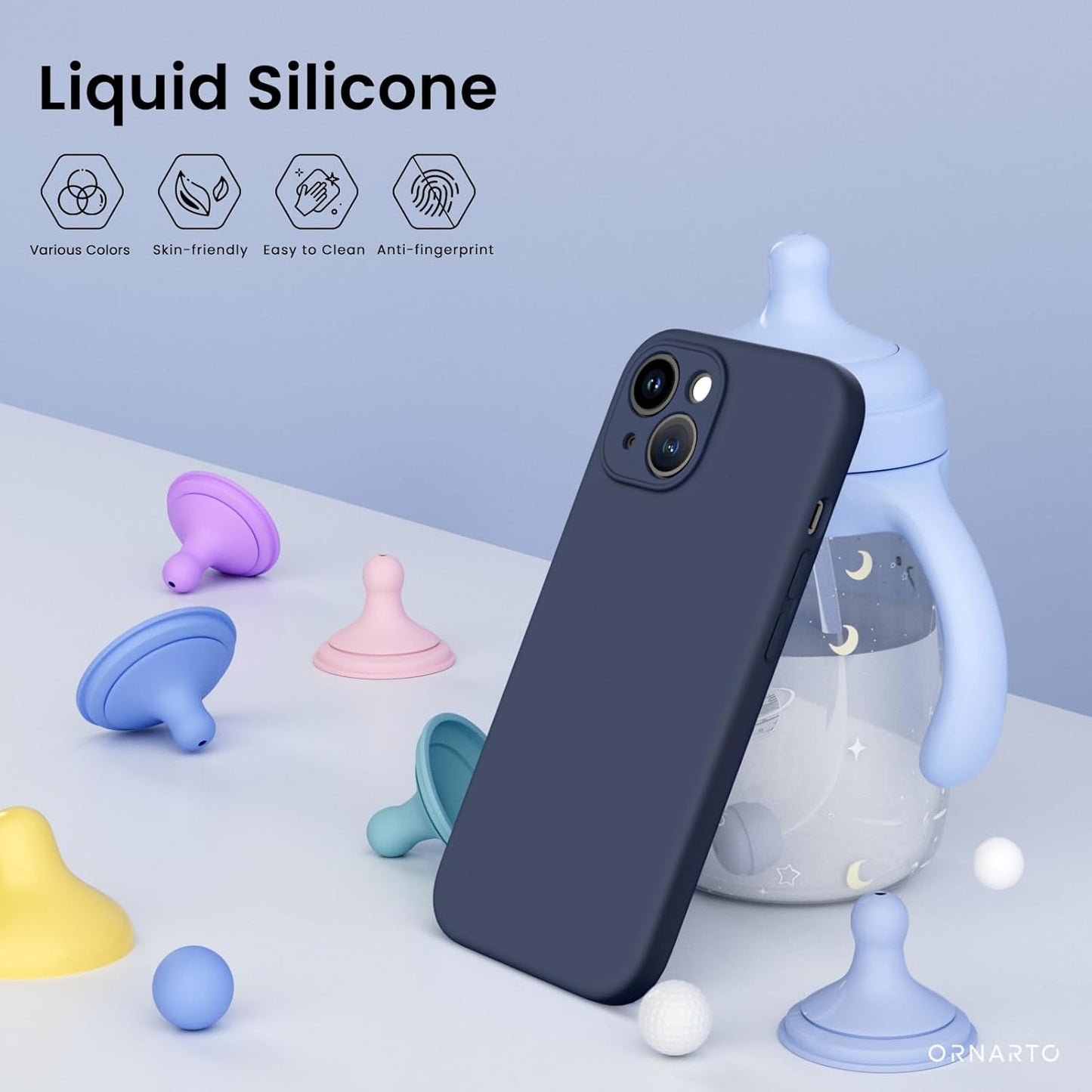 iPhone 15 Hoesje 6.1 Inch – Siliconen Telefoonhoes Midnight Blue – Met 2x Screenprotector – Schokbestendige Volledige Bescherming – Zachte Vloeibare Silicone Backcover – Krasbestendig Antistof Hoes Voor Apple iPhone 15