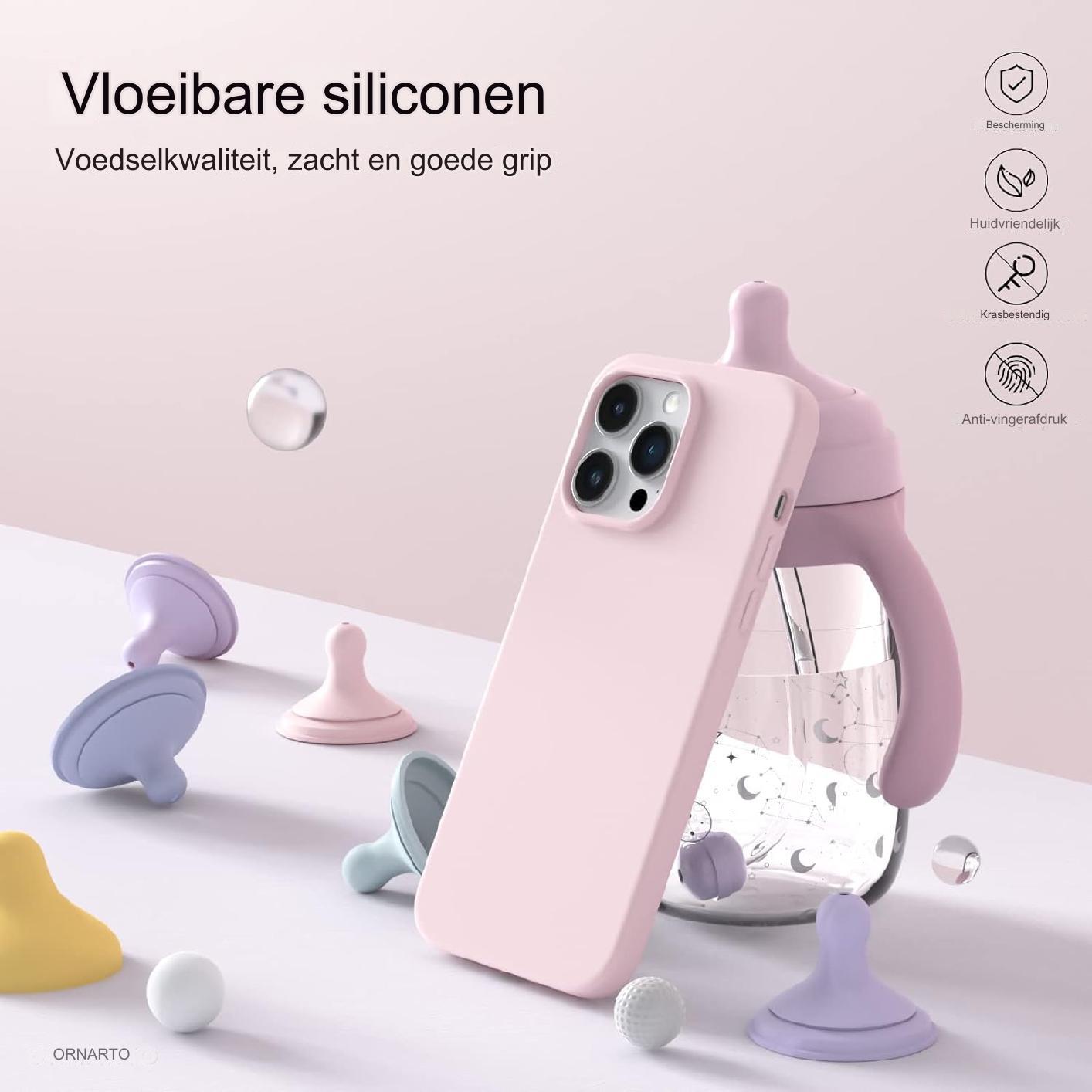 Premium Siliconen Hoesje Voor iPhone 14 & iPhone 14 Pro (6.1 Inch) – Slank & Lichtgewicht Design – Driedubbele Bescherming Tegen Stoten En Krassen – Zachte Grip Met Vloeibaar Siliconen Materiaal – Modieuze Krijtroze Cover Met Perfecte Pasvorm