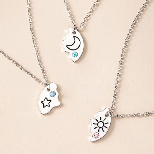 3-Delige Vriendschapskettingen Set - Zilveren Kettingen Voor Vrouwen - Beste Vriendinnen Kettingen Voor 3 Meisjes - Ster, Zon En Maan Kristal Kettingen - Vriendschapssieraden Cadeau Voor Verjaardag, Afstuderen En Speciale Gelegenheden
