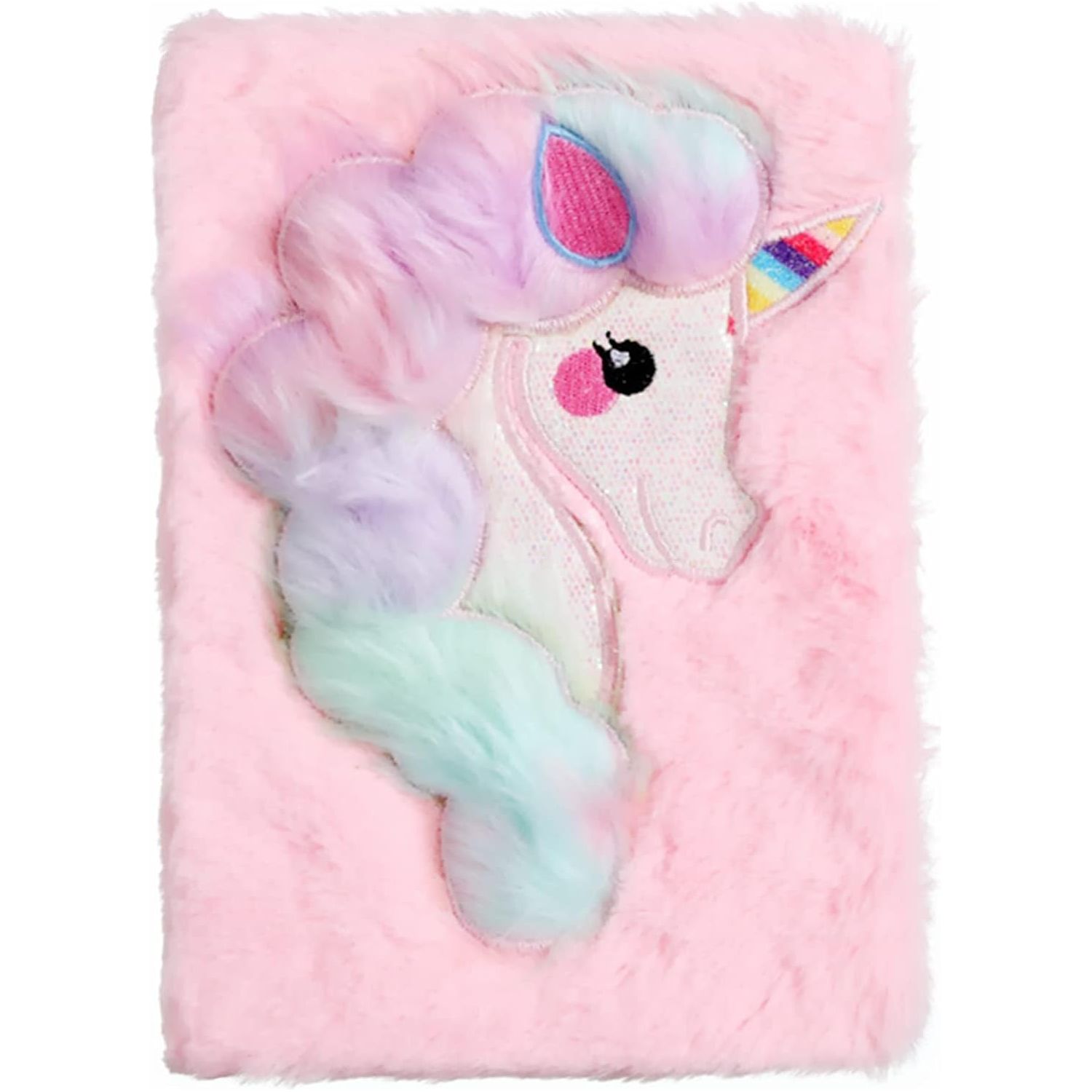 4 Delig - Pluizig Eenhoorn Dagboek Set - A5 Gelinieerd Notitieboek met Regenboog Pailletten Cover, Eenhoorn Pen, Sleutelhanger & Etui - Ideaal voor Kinderen