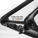 700C Carbon Road Bike Frame – 49 cm – Schijfrem – Volledige Interne Kabelgeleiding – Inclusief Carbon Vork, Zadelpen, Doorlopende As en Geïntegreerd Stuur – Voor BB86 Bracket & 142×12 mm Achteras