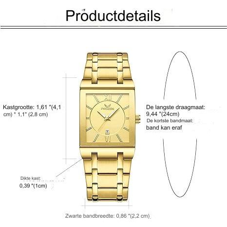1-Stuks Herenhorloges Roestvrij Staal Datum Polshorloge Heren Analoge Quartz Horloges met Roestvrij Stalen Band Rechthoekige Kalender 3ATM Waterdichte Horloges Geschenken voor Mannen Multicolor
