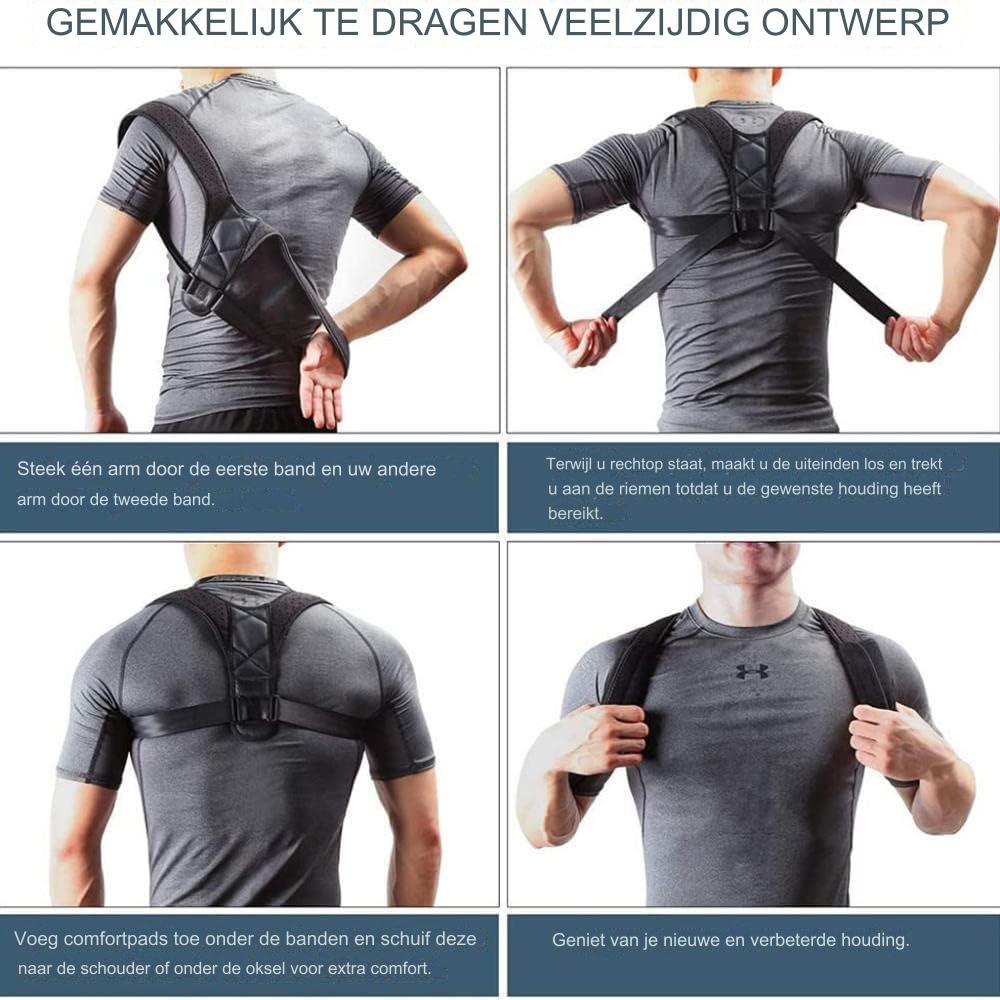 Unisex Houdingscorrectors met Verstelbare Spalken voor Rug- en Schouderondersteuning - Orthopedische Gym Beschermende Banden voor Fitness & Wervelkolomverzorging - Zwart - Discrete Rugbrace & Schouderriem