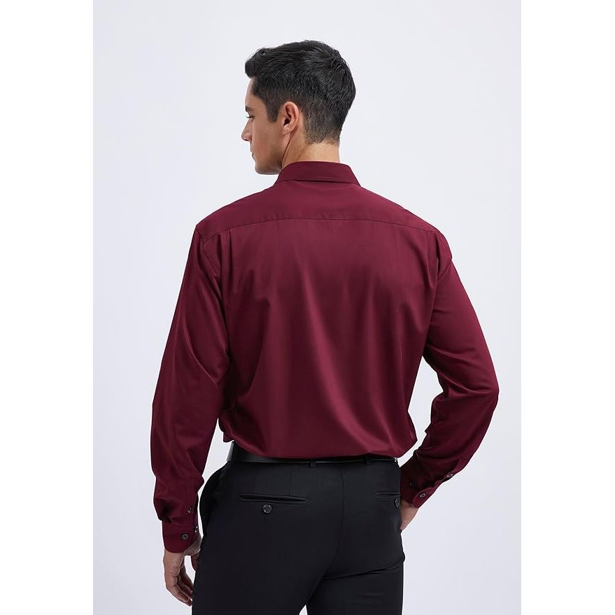 HISDERN Heren Overhemd Lange Mouw Bamboevezel - Regular Fit Business Shirt met Borstzak - Kreukvrij Casual Overhemd voor Werk Kantoor Bruiloft Feest en Vrije Tijd - Ademend Hemd Maat L