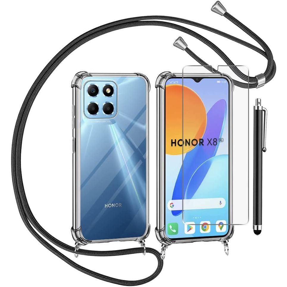 Telefoonhoes met Lanyard voor Honor Honor 70 Lite 5G - Verstelbare Ketting, Transparante Siliconen Beschermhoes - Inclusief Stylus Pen