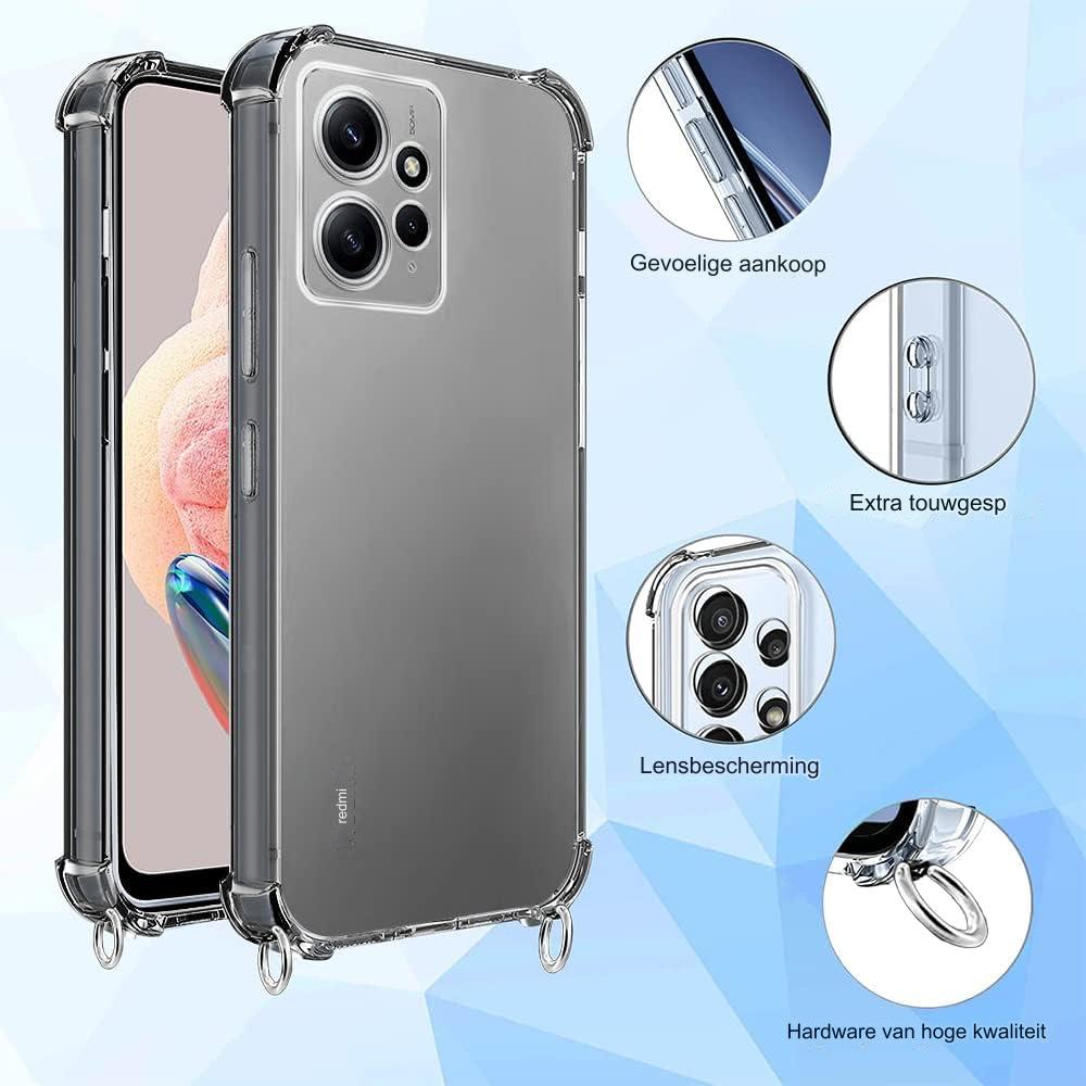 Mobiele Telefoon Hoes Met Koord - Geschikt voor Xiaomi Redmi Note 12 4G, Hoesje met Riem, Transparante Siliconen Telefoonhoes voor Redmi Note 12 4G, Crossbody Beschermhoes met Ketting, TPU Schokbestendige Cover