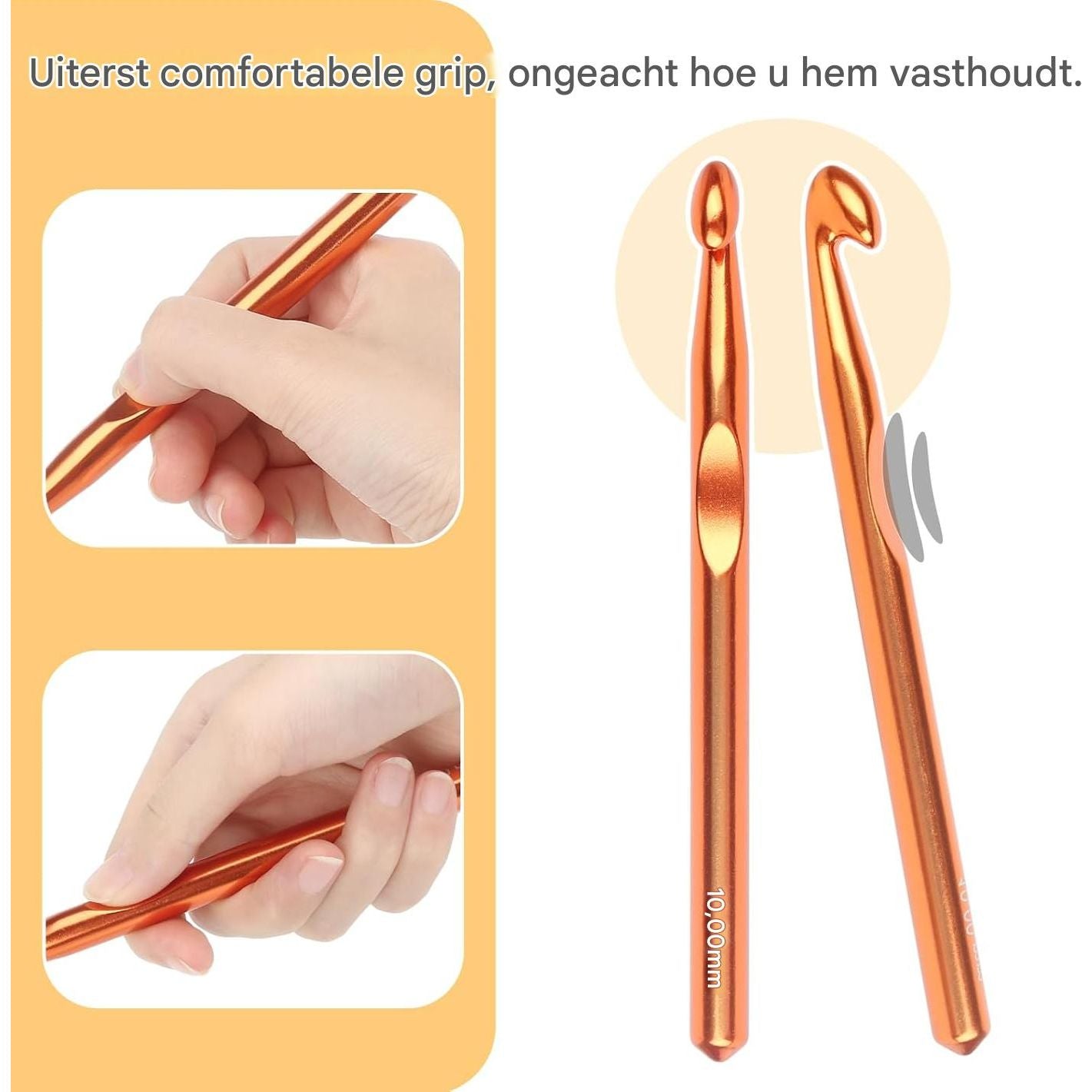 Grote Haaknaalden Set – 3-Delige Aluminium Haaknaalden – 10mm, 12mm, 15mm – Ergonomisch Ontwerp – Voor Dikke Wol en Grove Haakprojecten – Anti-Slip Grip – Ideaal Voor Artritis Handen – Beginners en Ervaren Haakliefhebbers