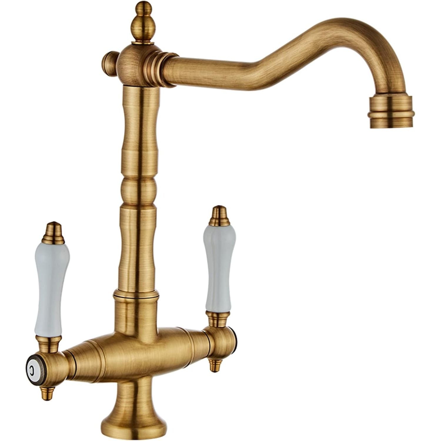 Keukenkraan Geborsteld Messing – Retro Stijl – 360° Draaibare Gootsteenkraan – Enkel Gat Installatie – Antieke Kraan Voor Koud & Warm Water – Luxe Design Voor Keuken & Badkamer