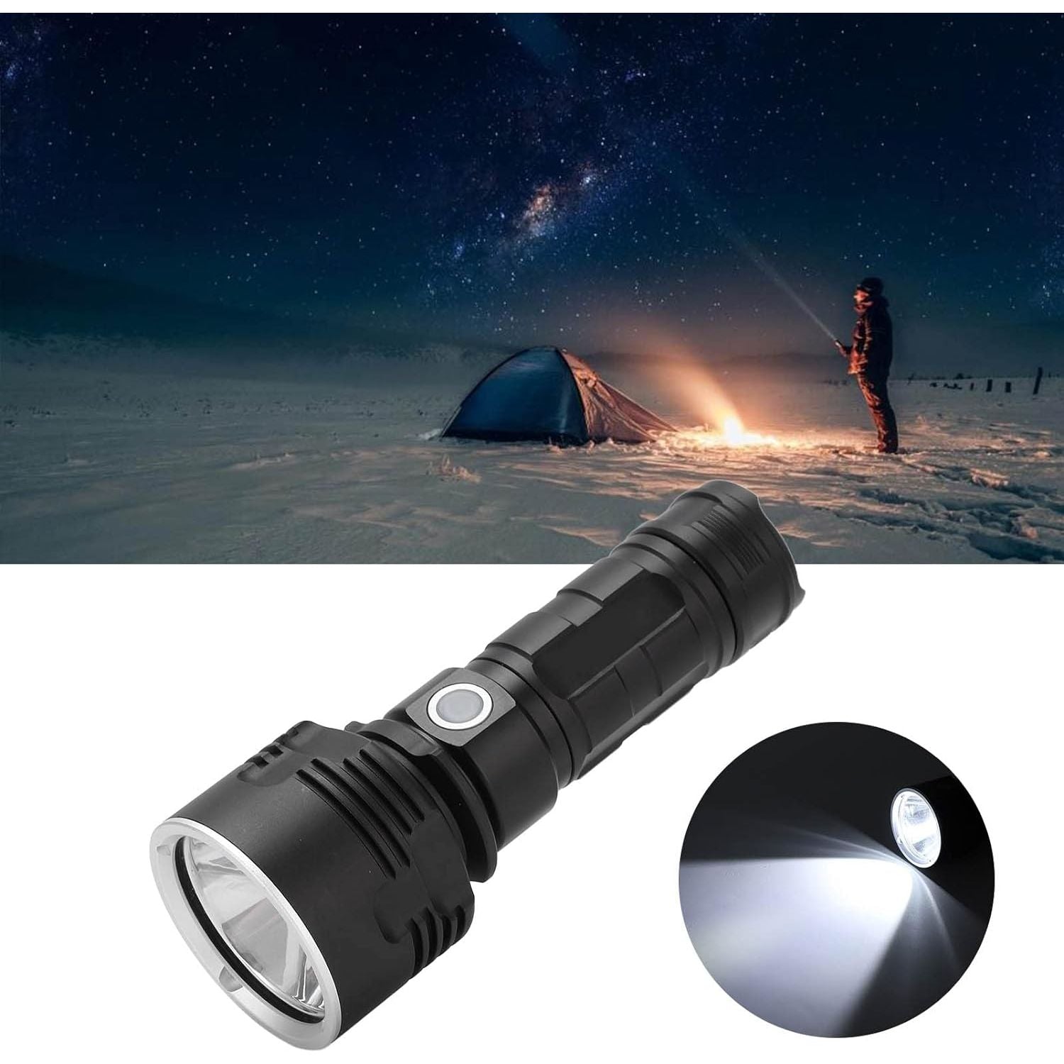 Waterbestendige Oplaadbare LED Zaklamp - Multifunctionele, Krachtige Buitenlamp met USB, Ideaal voor Camping, Wandelen, Patrouille, Avontuurlijke Activiteiten - Duurzaam Aluminium, USB-Oplaadbaar, 3 Verlichtingsstanden