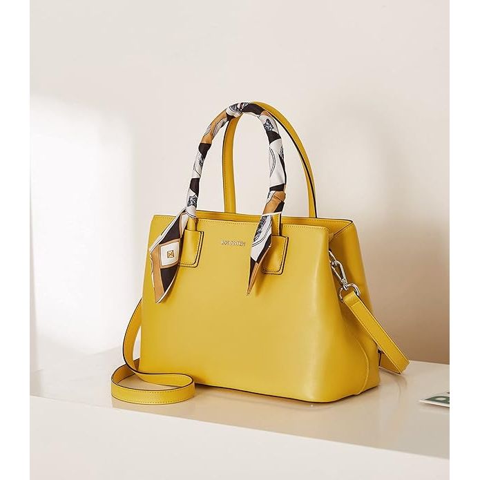 BOSTANTEN Luxe Dames Handtassen van Echt Napa Leer - Elegante Designer Schoudertas in Geel met Exclusieve Pure Zijden Sjaal, Stijlvolle Ritssluiting en Zijden Voering, Perfect Voor Dagelijks Gebruik en Speciale Gelegenheden