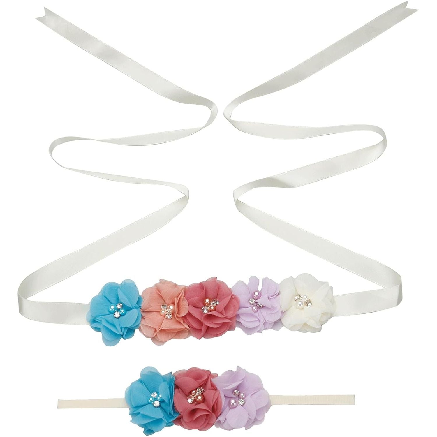 Bloemen Diadeem Set voor Vrouwen en Meisjes - Perfect voor Bruiloften, Babydouches en Feestfoto's - Kleurrijke Hoofdbandjes met Sierlijke Sjerpen - Unieke Accessoires voor Speciale Gelegenheden - Hoogwaardige Kwaliteit en Duurzaamheid
