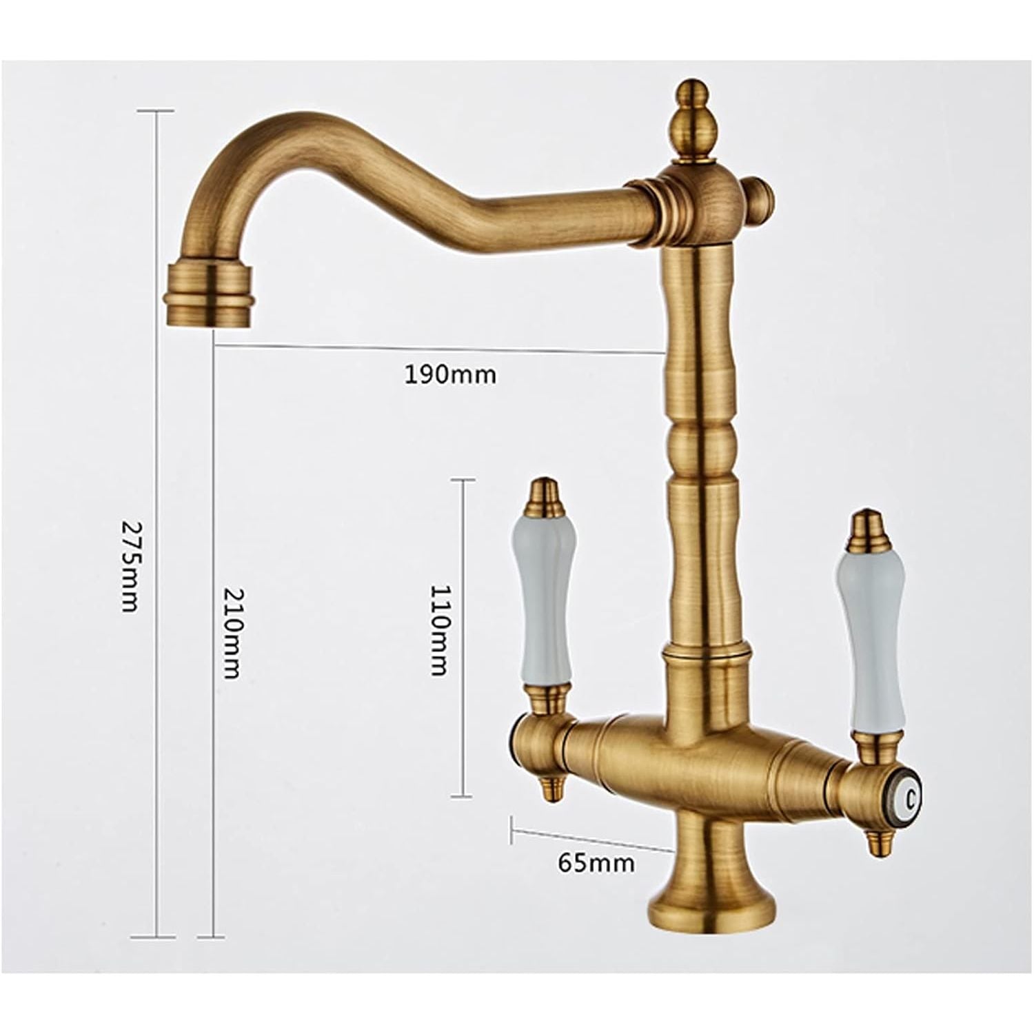 Keukenkraan Geborsteld Messing – Retro Stijl – 360° Draaibare Gootsteenkraan – Enkel Gat Installatie – Antieke Kraan Voor Koud & Warm Water – Luxe Design Voor Keuken & Badkamer