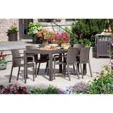 Keter Melody Tuintafel Rechthoekig – Kunststof Eettafel voor Buiten – Rattanlook – Onderhoudsarm & Weerbestendig – 160x94x74,5 cm – 6-Persoons – Bruin – Outdoor Loungen & Dineren