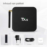 TX6 Android TV-Box 9.0 – Smart TV-Box TX6 – 4 GB RAM + 32 GB ROM – Dual WiFi 2.4G/5G – Bluetooth – Quad Core Processor – 4K Ultra HD H.265 – USB 3.0 – Uitbreidbaar Geheugen – Gebruiksvriendelijk Ontwerp