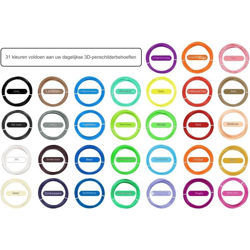 Filament voor 3D Pen 1.75 mm ABS/PLA Filament - Geschikt voor Tekenen, Kunst en Knutselen, Modelleren en Onderwijs - Hoogwaardige 3D Pen Filamenten - Diverse Kleuren - Duurzaam en Flexibel Materiaal - Eenvoudig te Gebruiken en Compatibel met de Meeste 3D