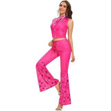 Pink Cowgirl Outfit Voor Meisjes - 70s 80s Disco Hippie Flared Broek Kostuum - Halloween Cosplay Verkleedkleding - XS - Stretchy en Ademend Polyester - Ideaal Voor Feesten, Cosplay en Halloween Evenementen