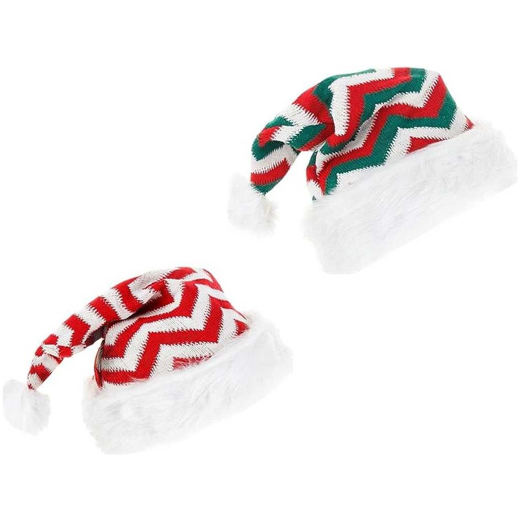 2 Stuks - Stijlvolle Gebreide Kerstmutsen voor Volwassenen - Creëer een Warme Kerstsfeer - 2 stuks kerstmutsen - Rood met strepen, Rood-Groen met strepen