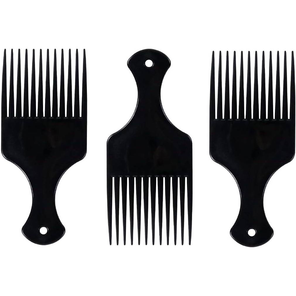 3 Stuks -Afro Haarkam - Hittebestendige Plastic Haarkam met Wijde Tanden - Comfortabel Handvat - Voor Natuurlijke Krullen - Draagbaar en Duurzaam - Zwart