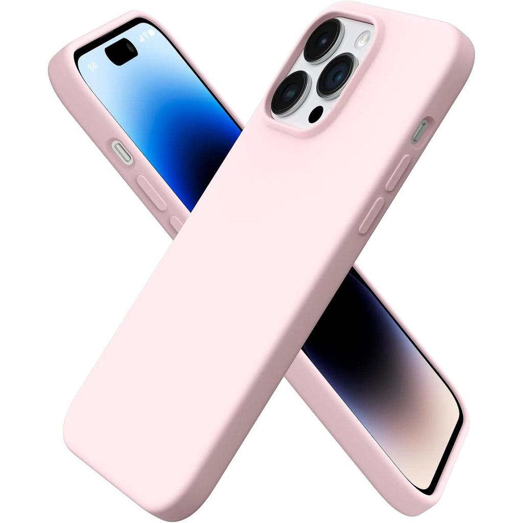iPhone 14 Pro Max Hoesje 6.7 - Geschikt voor iPhone 14 Pro Max (6.7 inch), Slank vloeibaar siliconen hoesje met 3 lagen voor volledige dekking, Zachte, flexibele en volledig bedekkende rubberen hoes voor optimale bescherming in krijt roze