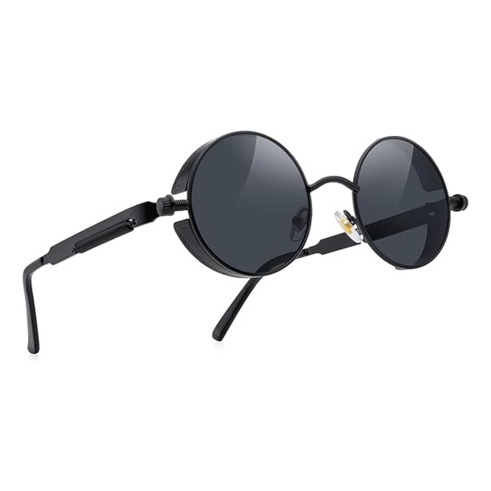 FEISEDY Retro Gothic Steampunk Zonnebril - Ronde Metalen Frame - Unisex UV400 Bescherming - Lichtgewicht - Steampunk Stijl Zonnebril Voor Mannen en Vrouwen - Geschikt Voor Wandelen, Rijden, Reizen en Dagelijks Gebruik - Model B1857