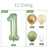 100 cm - Nummer 1 Ballon - Salie Groen - 1e Verjaardag Ballonnen Set - Retro Zand Wit - Avocado Groen - Goudkleurige Latex Ballonnen - 1 Folie Ballon - Babyshower - Jungle Thema Verjaardag Decoratie - Herbruikbare Ballonnen Voor Jongens En Meisjes