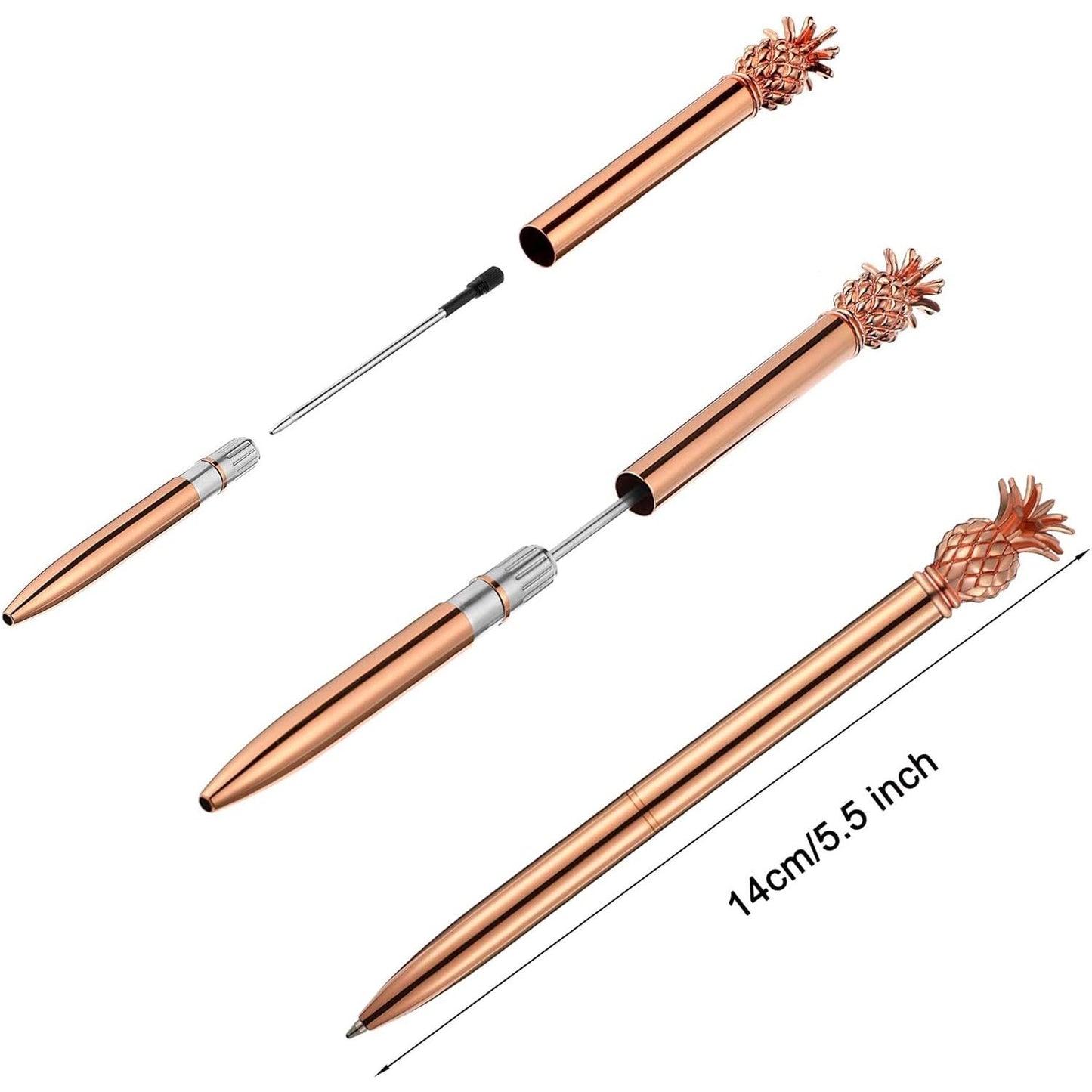 4-Delige Set Elegante Ananas Balpennen - Roosgoud Metalen Uitvoering - Perfect voor Kantoor en School - Vloeiend Schrijven met 1.0 mm Zwarte Inkt - Stijlvolle Schrijfaccessoires
