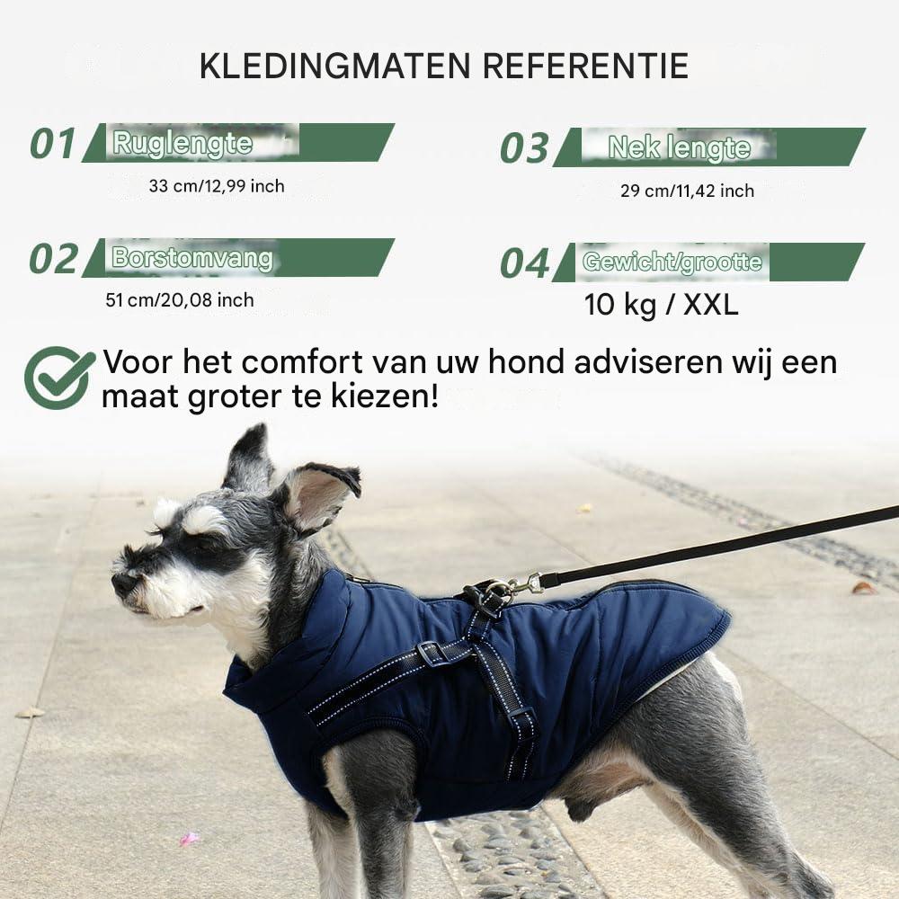 Voarge Hondenjas 5XL | Wintervest met Harnas | Waterdicht, Reflecterende Strepen, Machinewasbaar | Blauw