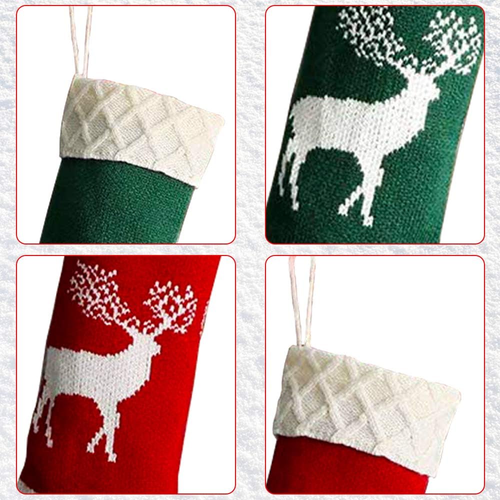 4 Stuks - Kerstsokken Gebreide Rendiermotief - Ophangbare Decoratieve Kerst Ornament - Rendier Gebreide Kerstkousen - Klassieke Stijl met Een Speels Tintje - Hoogwaardige Kwaliteit - 2 Rood / 2 Groen - 46cm