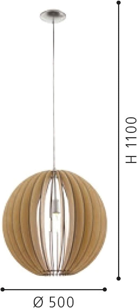 EGLO - COSSANO Hanglamp - Modern Vintage Ontwerp - Mat Nikkel en Houten Lamellen in Esdoorn - Geschikt Voor E27 Fitting - Dimbaar - Voor Woonkamer, Eetkamer, Keuken - Diameter 50 cm