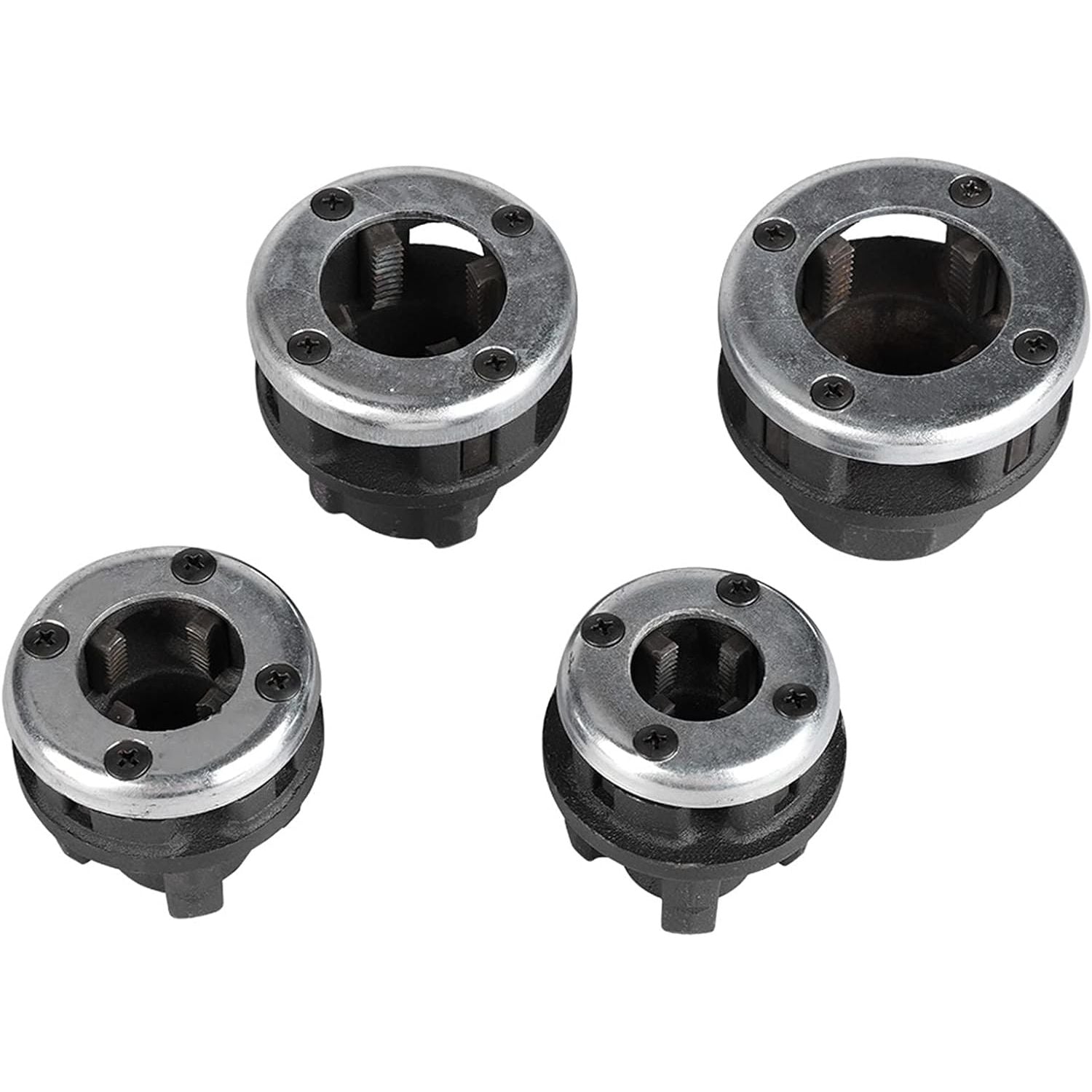 Pijp Kraan Set met 4 Kraan Matrijzen 1/2 Inch 3/4 Inch 1 Inch 1-1/4 Inch Hand Snij Klemmen Pijp Snijder voor Pijpverbindingen - Pijptap Set - Snijklem Set voor Pijptappen - Pijp Kraan Set met Snijklemmen - Handmatige Pijp Snijder Kit met Kraan Matrijzen