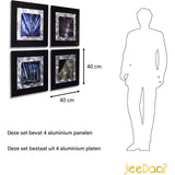 4 Stuks - 3D-Metaal Schilderijen - Aluminium Wanddecoratie - Handgemaakt - Zandgepolijst - Set Wandpanelen - 40 x 40 cm per Paneel - Abstracte Muurdecoratie - Model JD-131 - Voor Woonkamer, Slaapkamer, Kantoor