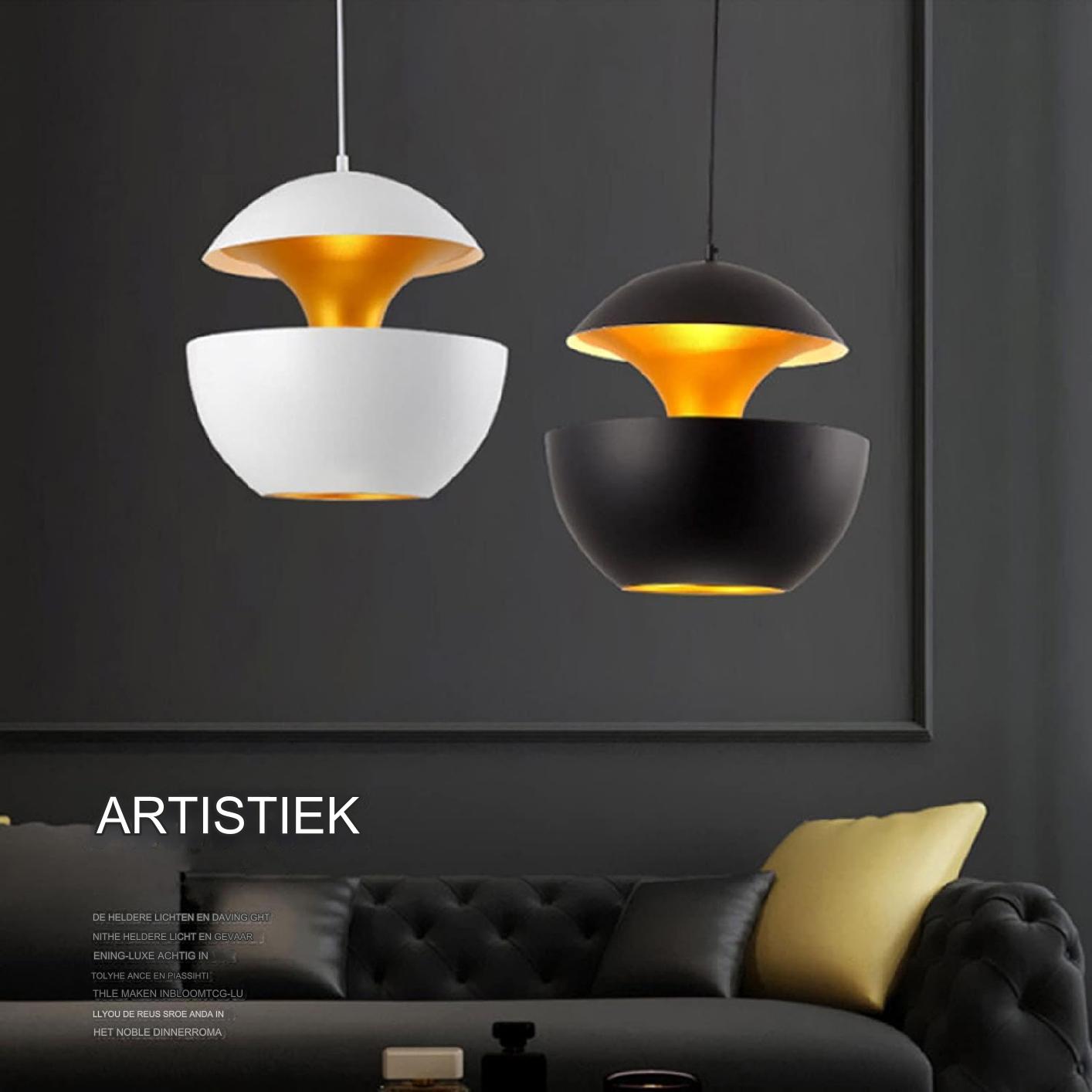 Nordic Modern Retro Luxe Hanglamp - Vintage Industriële E27 Edison Fitting - Enkelvoudige Kop - Keuken Eiland Cafe Pendelverlichting - Zwart - Diameter 35 cm - Voor Woonkamer, Slaapkamer, Kantoor - Scandinavisch Design