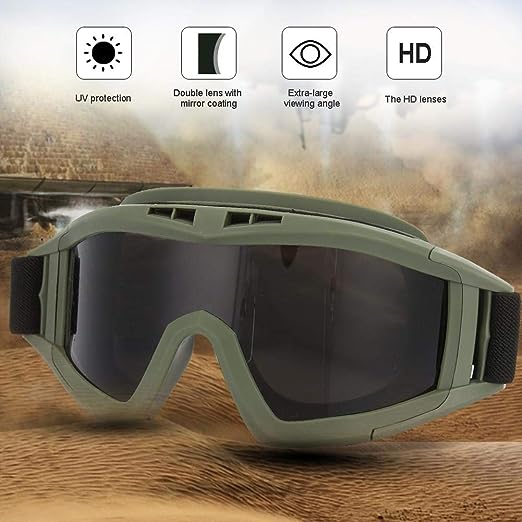 Anti-condens Bril voor Outdoor Activiteiten - Beschermende Tactische Oogbescherming - Anti-stof, Anti-condens Goggles - Duurzame Bescherming voor Avontuurlijke Activiteiten - 2 x Lens - Leger groen