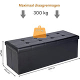 Opvouwbare Opberg Ottoman Bank – 110 cm Kunstleer Voetenbank met Opbergruimte en Gewatteerde Zitting – Draagbare Opbergbank tot 300 kg – Zwart – Voor Woonkamer, Slaapkamer of Hal