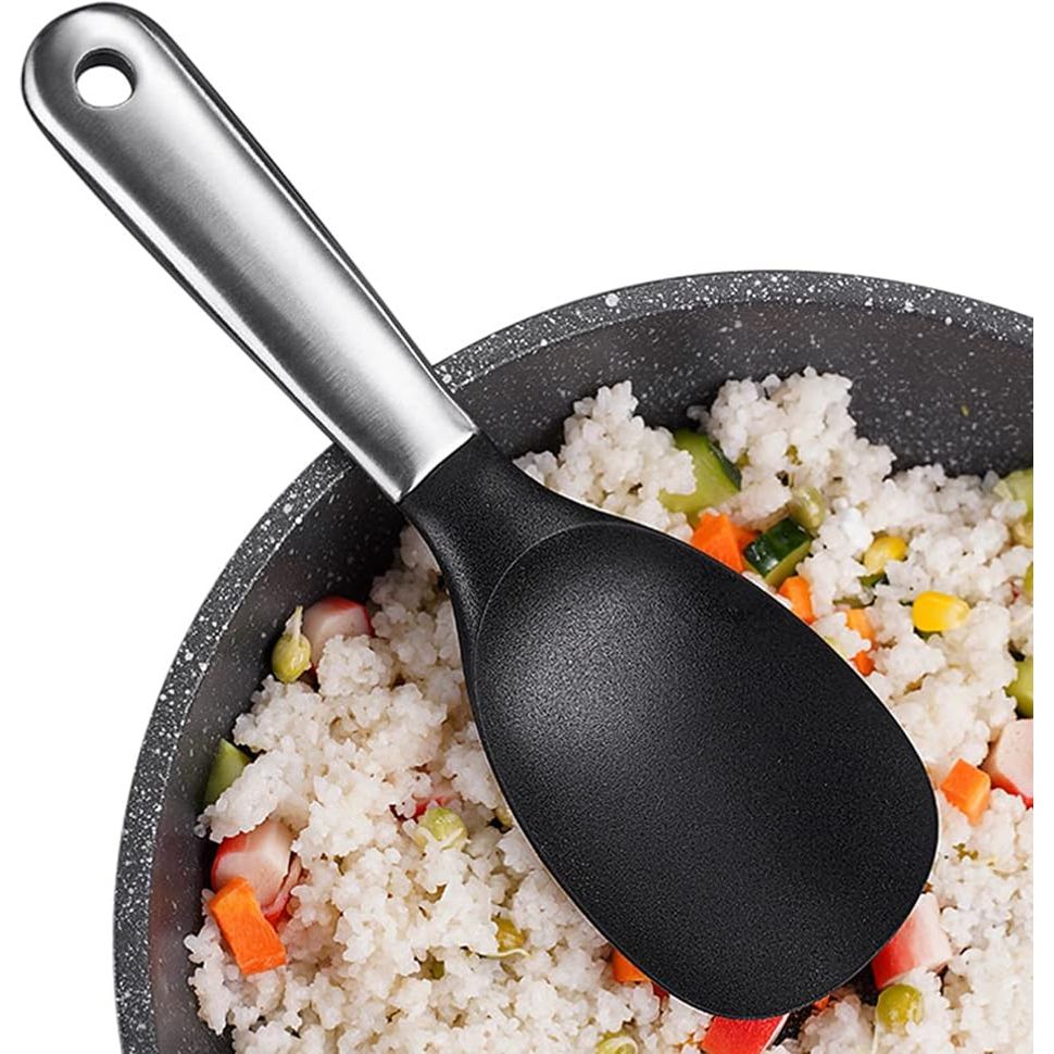 Premium Roestvrijstalen Siliconen Rijstlepel - Antikleef en Eenvoudig Te Reinigen - Ideaal voor Dagelijks Gebruik - Duurzaam en Betrouwbaar Keukengerei - 23*7 cm - Zwart